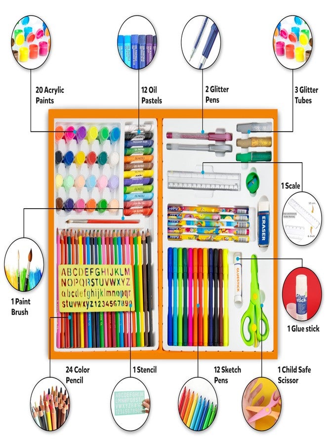 Artiggle 90 Piece Ultimate Art Kit | Colour Set Kit | Art & Craft Set with Coloring Book, Paints, Crayons, Sketch Pens, Color Pencils, Scissors, Glitter Glue, etc. | Suitable for Kids Above 3+ Years - Image 4